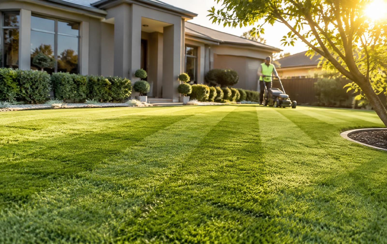 Freshly mowed striped lawn at a Melbourne home